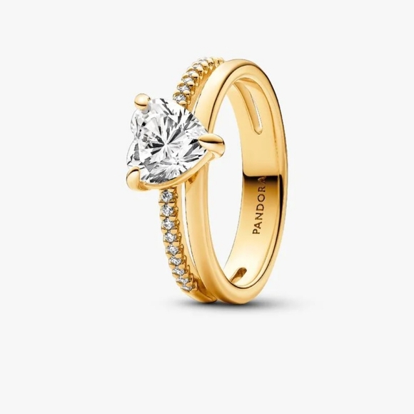Pandora Sparkling Heart Double Band Ring |  14k Gold Plated NWT - Picture 2 of 6